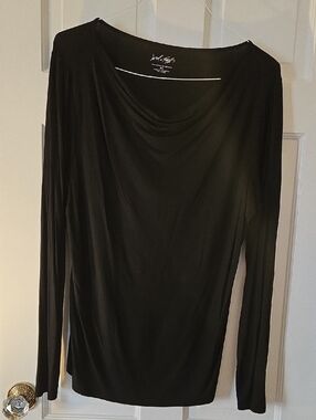 Lord & Taylor Black Draped-Neck Long Sleeve Top